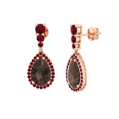 Nil Damlası Küpe - Dumanlı kuvars ve kök yakut 8 ayar rose altın küpe #eyl72w