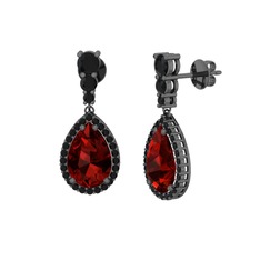 Nil Damlası Küpe - Garnet ve siyah zirkon 925 ayar siyah rodyum kaplama gümüş küpe #fdzght