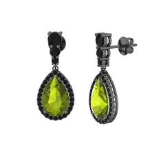 Nil Damlası Küpe - Peridot ve siyah zirkon 925 ayar siyah rodyum kaplama gümüş küpe #fqol6t