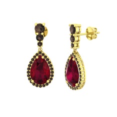 Nil Damlası Küpe - Kök yakut ve dumanlı kuvars 8 ayar altın küpe #frzci6