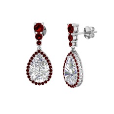 Nil Damlası Küpe - Beyaz zirkon ve garnet 18 ayar beyaz altın küpe #fumupk