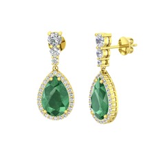 Kök zümrüt ve swarovski 925 ayar altın kaplama gümüş küpe