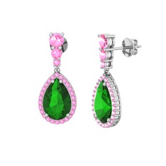 Yeşil kuvars ve pembe kuvars 8 ayar beyaz altın küpe