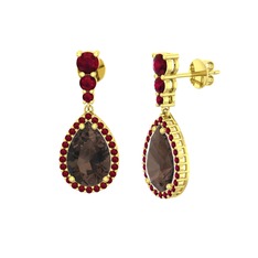 Nil Damlası Küpe - Dumanlı kuvars ve kök yakut 18 ayar altın küpe #gqylv7