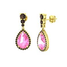 Nil Damlası Küpe - Pembe kuvars ve dumanlı kuvars 8 ayar altın küpe #hoqelj