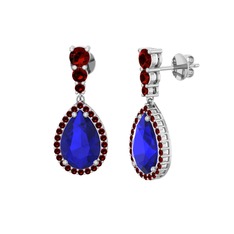 Lab safir ve garnet 18 ayar beyaz altın küpe