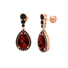 Nil Damlası Küpe - Garnet ve siyah zirkon 925 ayar rose altın kaplama gümüş küpe #hvp1p3