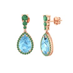 Nil Damlası Küpe - Akuamarin ve kök zümrüt 925 ayar rose altın kaplama gümüş küpe #hzwqbt