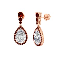 Beyaz zirkon ve garnet 925 ayar rose altın kaplama gümüş küpe