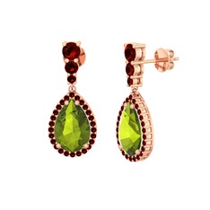 Nil Damlası Küpe - Peridot ve garnet 8 ayar rose altın küpe #id1j4b
