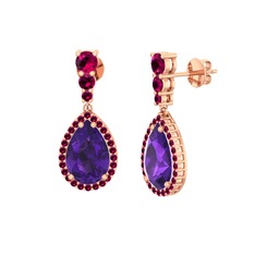 Nil Damlası Küpe - Ametist ve rodolit garnet 14 ayar rose altın küpe #iiu2go