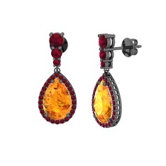 Nil Damlası Küpe - Sitrin ve kök yakut 925 ayar siyah rodyum kaplama gümüş küpe #ik4u0u