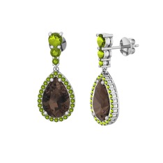 Dumanlı kuvars ve peridot 925 ayar gümüş küpe