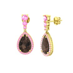 Dumanlı kuvars ve pembe kuvars 8 ayar altın küpe