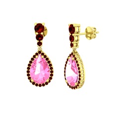 Nil Damlası Küpe - Pembe kuvars ve garnet 18 ayar altın küpe #kkz96l
