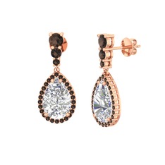 Beyaz zirkon ve dumanlı kuvars 14 ayar rose altın küpe