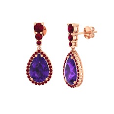 Nil Damlası Küpe - Ametist ve kök yakut 925 ayar rose altın kaplama gümüş küpe #m95cu0