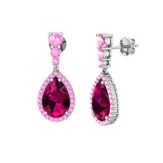 Nil Damlası Küpe - Rodolit garnet ve pembe kuvars 8 ayar beyaz altın küpe #maxxdf