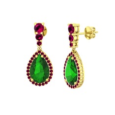 Nil Damlası Küpe - Yeşil kuvars ve rodolit garnet 8 ayar altın küpe #myqueh