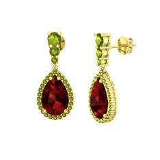 Garnet ve peridot 925 ayar altın kaplama gümüş küpe