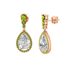 Beyaz zirkon ve peridot 8 ayar rose altın küpe