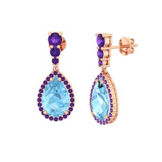 Akuamarin ve ametist 8 ayar rose altın küpe