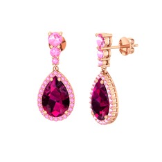 Nil Damlası Küpe - Rodolit garnet ve pembe kuvars 14 ayar rose altın küpe #o5m622