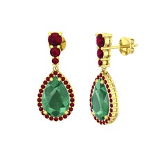 Nil Damlası Küpe - Kök zümrüt ve kök yakut 18 ayar altın küpe #oh88e6