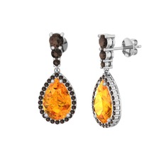 Nil Damlası Küpe - Sitrin ve dumanlı kuvars 14 ayar beyaz altın küpe #omgti8