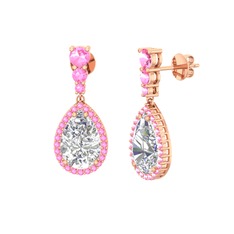 Nil Damlası Küpe - Beyaz zirkon ve pembe kuvars 14 ayar rose altın küpe #p5941u