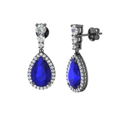 Nil Damlası Küpe - Lab safir ve beyaz zirkon 925 ayar siyah rodyum kaplama gümüş küpe #pmf3n3