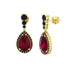 Nil Damlası Küpe - Kök yakut ve siyah zirkon 14 ayar altın küpe #q8v4ex