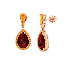 Nil Damlası Küpe - Garnet ve sitrin 8 ayar rose altın küpe #r0gplc