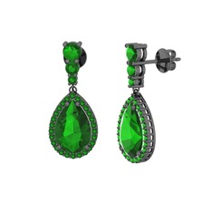 Yeşil kuvars 925 ayar siyah rodyum kaplama gümüş küpe