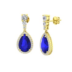 Nil Damlası Küpe - Lab safir ve swarovski 18 ayar altın küpe #rtycom
