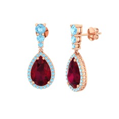 Nil Damlası Küpe - Kök yakut ve akuamarin 8 ayar rose altın küpe #savvrh