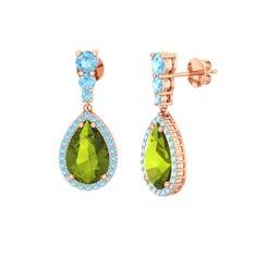 Peridot ve akuamarin 925 ayar rose altın kaplama gümüş küpe