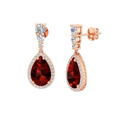 Garnet ve beyaz zirkon 14 ayar rose altın küpe