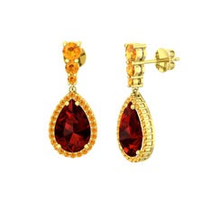 Nil Damlası Küpe - Garnet ve sitrin 18 ayar altın küpe #t43d8b