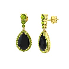 Nil Damlası Küpe - Siyah zirkon ve peridot 18 ayar altın küpe #t8k8fn