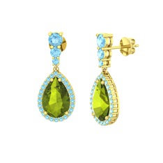 Nil Damlası Küpe - Peridot ve akuamarin 18 ayar altın küpe #t8m30y