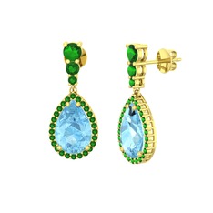 Nil Damlası Küpe - Akuamarin ve yeşil kuvars 18 ayar altın küpe #tdyrdi