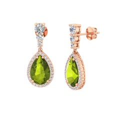Peridot ve swarovski 925 ayar rose altın kaplama gümüş küpe