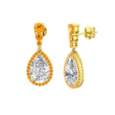 Nil Damlası Küpe - Beyaz zirkon ve sitrin 18 ayar altın küpe #tgt9r0