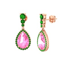 Nil Damlası Küpe - Pembe kuvars ve yeşil kuvars 18 ayar rose altın küpe #u562by