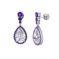 Swarovski ve ametist 14 ayar beyaz altın küpe