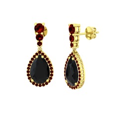 Siyah zirkon ve garnet 925 ayar altın kaplama gümüş küpe