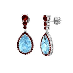 Nil Damlası Küpe - Akuamarin ve garnet 8 ayar beyaz altın küpe #vfygrm