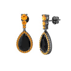 Nil Damlası Küpe - Siyah zirkon ve sitrin 925 ayar siyah rodyum kaplama gümüş küpe #vge0ht