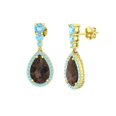 Nil Damlası Küpe - Dumanlı kuvars ve akuamarin 14 ayar altın küpe #vgxtdx